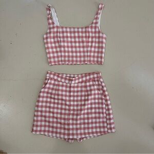 Pink and White Gingham Crop Top and Skort Set